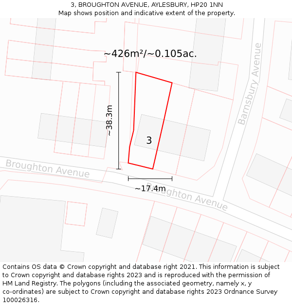 3, BROUGHTON AVENUE, AYLESBURY, HP20 1NN: Plot and title map