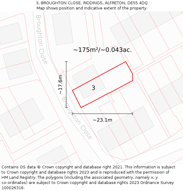 3, BROUGHTON CLOSE, RIDDINGS, ALFRETON, DE55 4DQ: Plot and title map