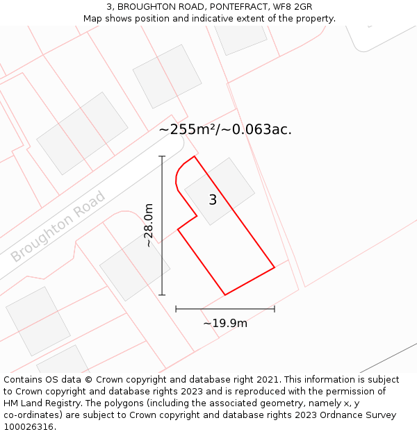3, BROUGHTON ROAD, PONTEFRACT, WF8 2GR: Plot and title map