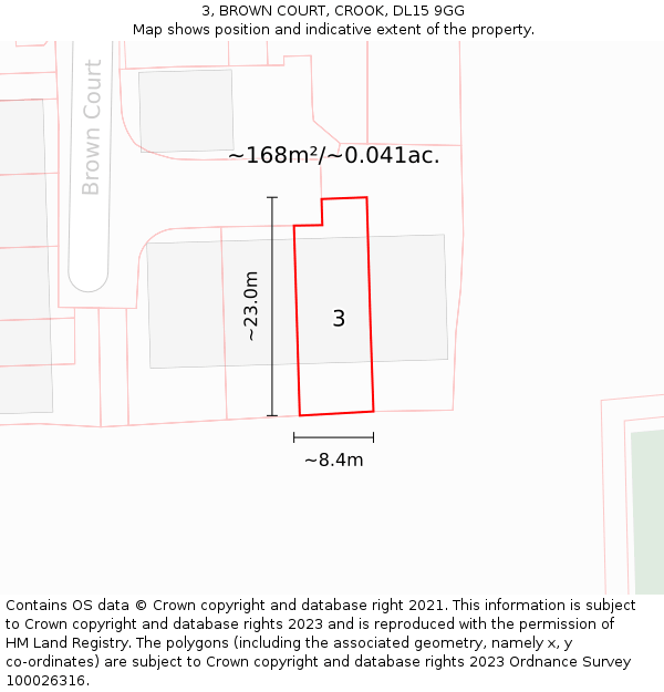 3, BROWN COURT, CROOK, DL15 9GG: Plot and title map