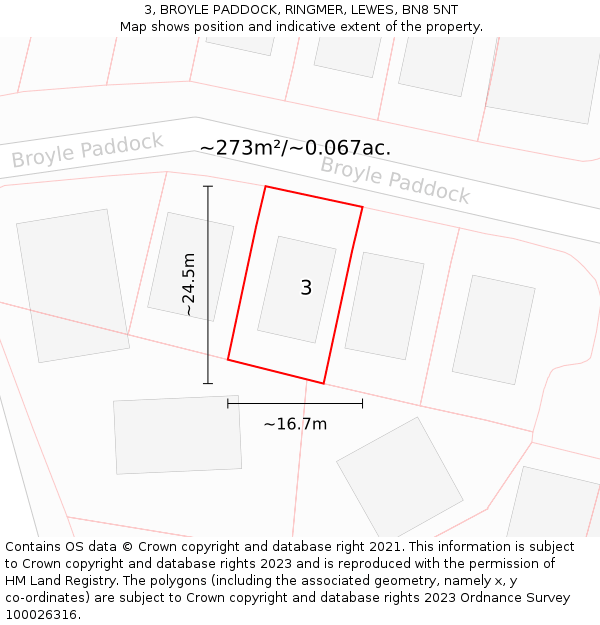 3, BROYLE PADDOCK, RINGMER, LEWES, BN8 5NT: Plot and title map