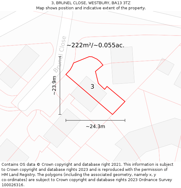 3, BRUNEL CLOSE, WESTBURY, BA13 3TZ: Plot and title map