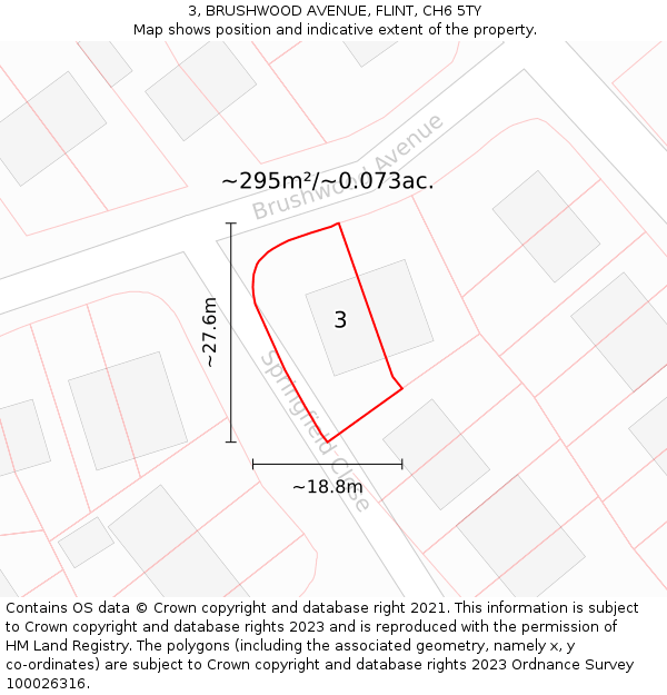 3, BRUSHWOOD AVENUE, FLINT, CH6 5TY: Plot and title map