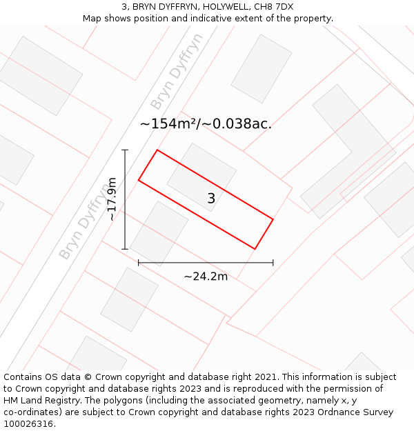 3, BRYN DYFFRYN, HOLYWELL, CH8 7DX: Plot and title map