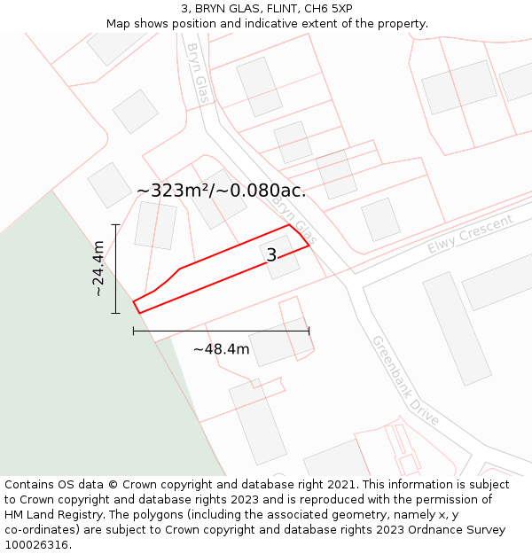 3, BRYN GLAS, FLINT, CH6 5XP: Plot and title map