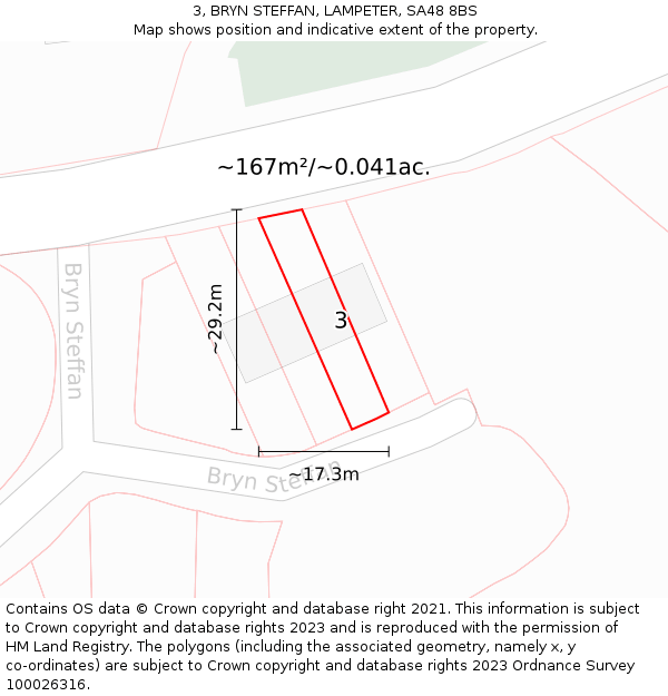 3, BRYN STEFFAN, LAMPETER, SA48 8BS: Plot and title map