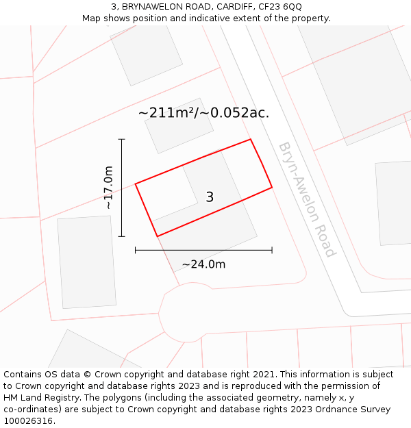 3, BRYNAWELON ROAD, CARDIFF, CF23 6QQ: Plot and title map