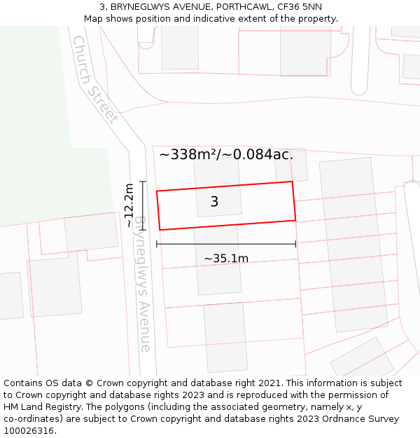 3, BRYNEGLWYS AVENUE, PORTHCAWL, CF36 5NN: Plot and title map