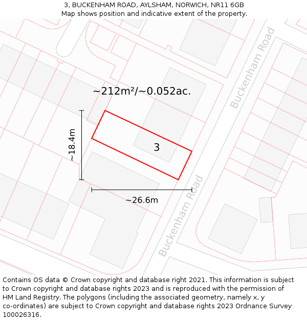 3, BUCKENHAM ROAD, AYLSHAM, NORWICH, NR11 6GB: Plot and title map