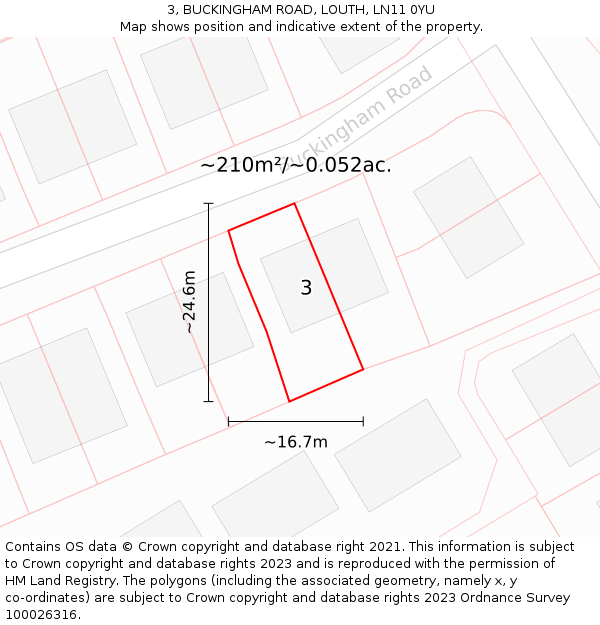 3, BUCKINGHAM ROAD, LOUTH, LN11 0YU: Plot and title map