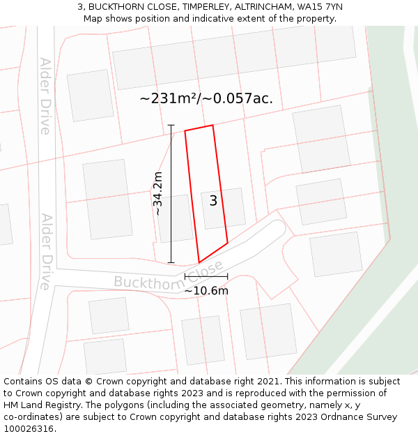 3, BUCKTHORN CLOSE, TIMPERLEY, ALTRINCHAM, WA15 7YN: Plot and title map