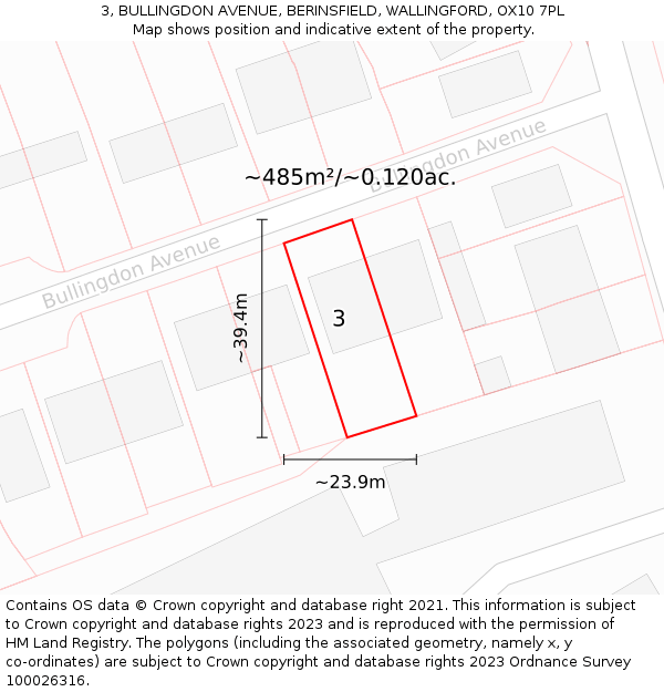 3, BULLINGDON AVENUE, BERINSFIELD, WALLINGFORD, OX10 7PL: Plot and title map