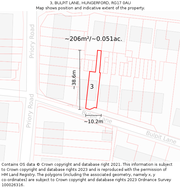 3, BULPIT LANE, HUNGERFORD, RG17 0AU: Plot and title map