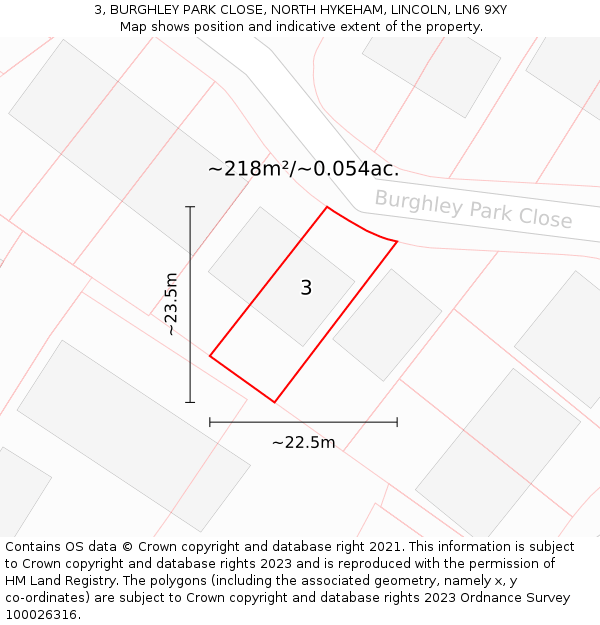 3, BURGHLEY PARK CLOSE, NORTH HYKEHAM, LINCOLN, LN6 9XY: Plot and title map