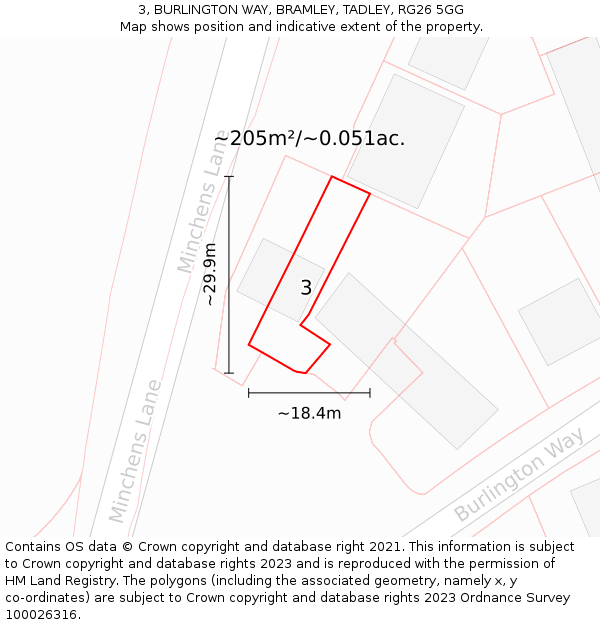 3, BURLINGTON WAY, BRAMLEY, TADLEY, RG26 5GG: Plot and title map