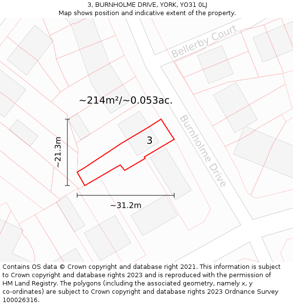 3, BURNHOLME DRIVE, YORK, YO31 0LJ: Plot and title map