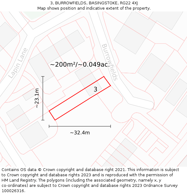 3, BURROWFIELDS, BASINGSTOKE, RG22 4XJ: Plot and title map