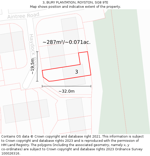 3, BURY PLANTATION, ROYSTON, SG8 9TE: Plot and title map