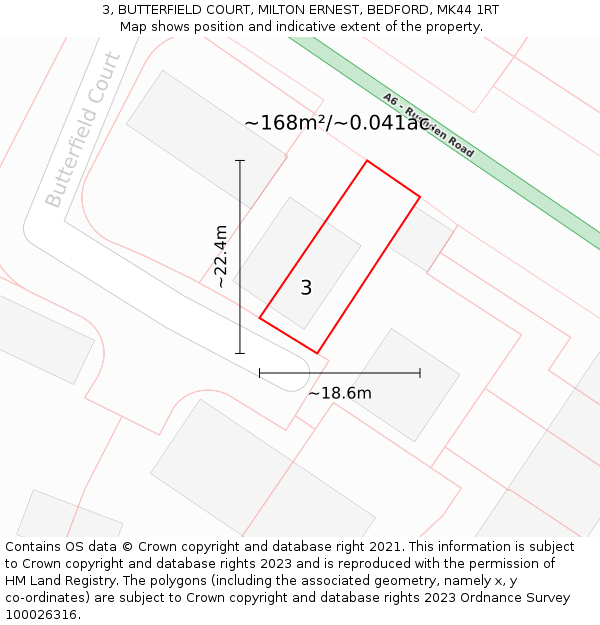 3, BUTTERFIELD COURT, MILTON ERNEST, BEDFORD, MK44 1RT: Plot and title map