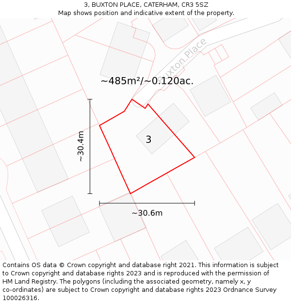 3, BUXTON PLACE, CATERHAM, CR3 5SZ: Plot and title map