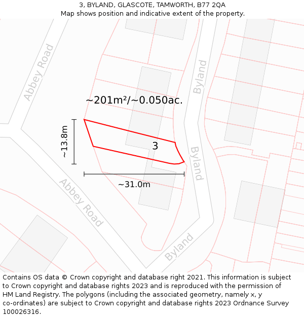 3, BYLAND, GLASCOTE, TAMWORTH, B77 2QA: Plot and title map