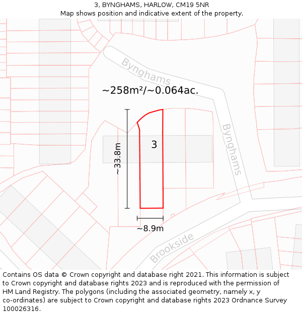 3, BYNGHAMS, HARLOW, CM19 5NR: Plot and title map