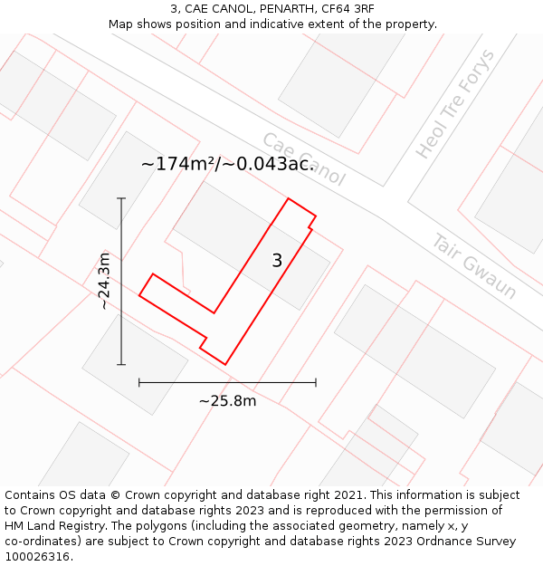 3, CAE CANOL, PENARTH, CF64 3RF: Plot and title map