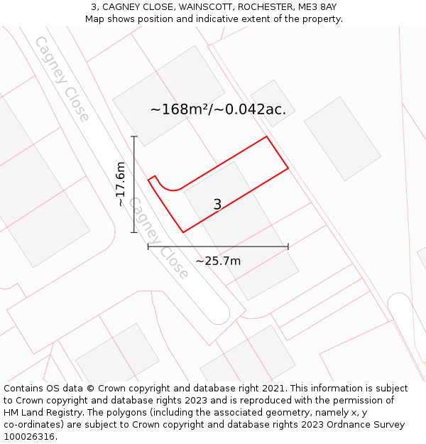 3, CAGNEY CLOSE, WAINSCOTT, ROCHESTER, ME3 8AY: Plot and title map