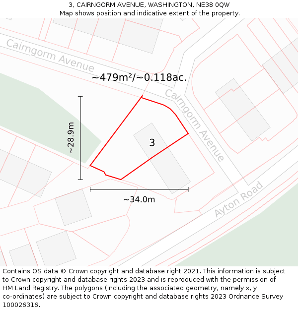 3, CAIRNGORM AVENUE, WASHINGTON, NE38 0QW: Plot and title map