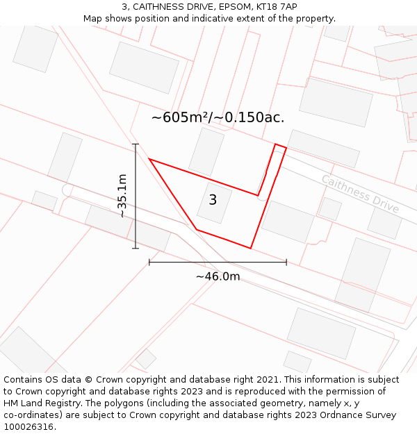 3, CAITHNESS DRIVE, EPSOM, KT18 7AP: Plot and title map
