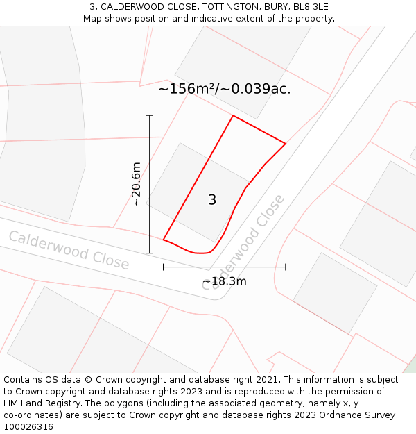 3, CALDERWOOD CLOSE, TOTTINGTON, BURY, BL8 3LE: Plot and title map