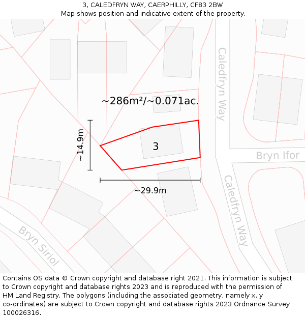 3, CALEDFRYN WAY, CAERPHILLY, CF83 2BW: Plot and title map