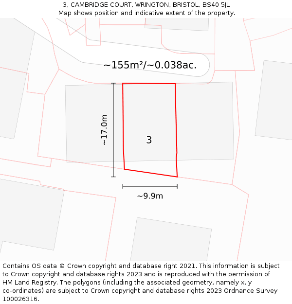 3, CAMBRIDGE COURT, WRINGTON, BRISTOL, BS40 5JL: Plot and title map