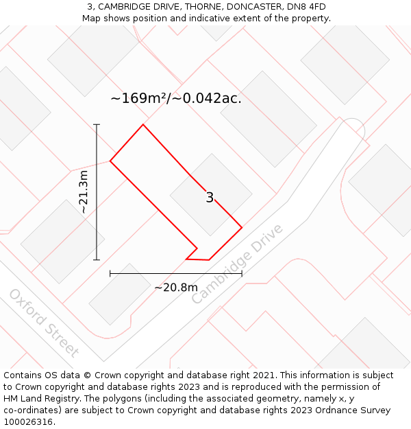 3, CAMBRIDGE DRIVE, THORNE, DONCASTER, DN8 4FD: Plot and title map