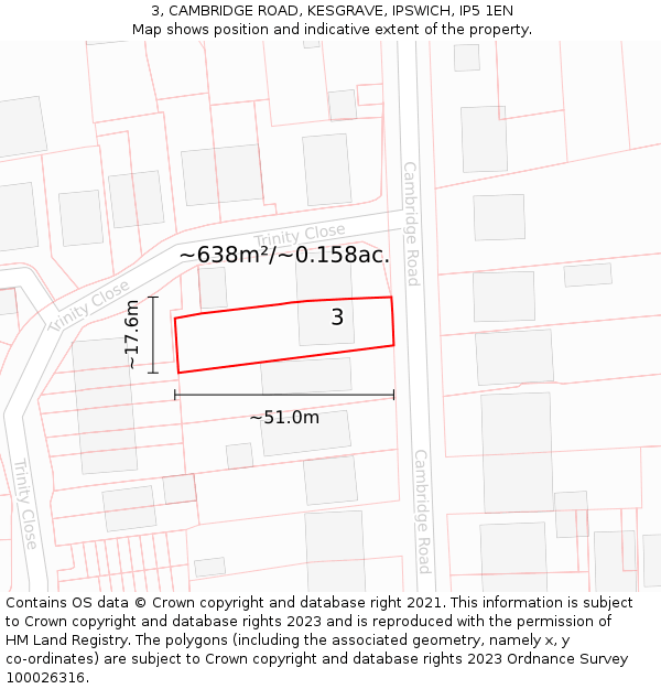 3, CAMBRIDGE ROAD, KESGRAVE, IPSWICH, IP5 1EN: Plot and title map