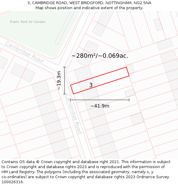 3, CAMBRIDGE ROAD, WEST BRIDGFORD, NOTTINGHAM, NG2 5NA: Plot and title map