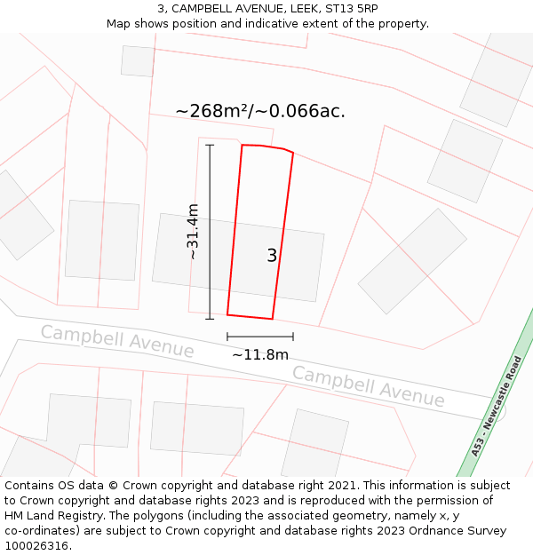 3, CAMPBELL AVENUE, LEEK, ST13 5RP: Plot and title map