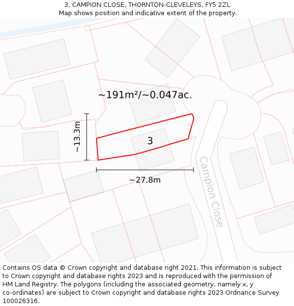 3, CAMPION CLOSE, THORNTON-CLEVELEYS, FY5 2ZL: Plot and title map