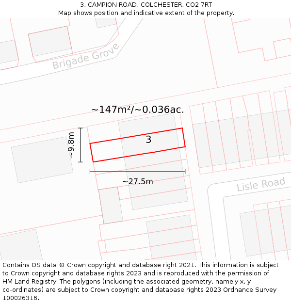 3, CAMPION ROAD, COLCHESTER, CO2 7RT: Plot and title map