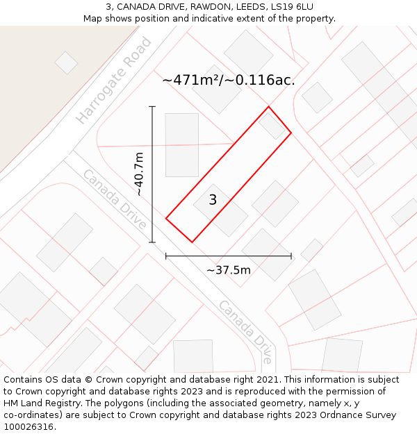 3, CANADA DRIVE, RAWDON, LEEDS, LS19 6LU: Plot and title map