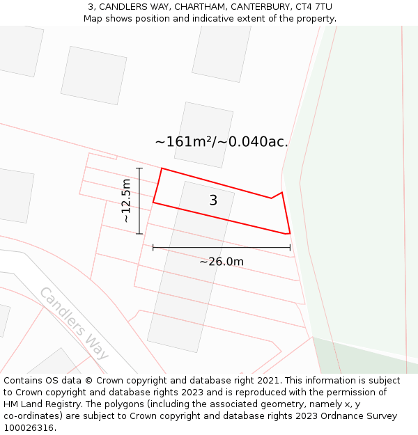 3, CANDLERS WAY, CHARTHAM, CANTERBURY, CT4 7TU: Plot and title map