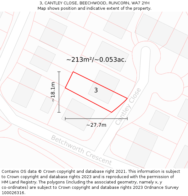 3, CANTLEY CLOSE, BEECHWOOD, RUNCORN, WA7 2YH: Plot and title map