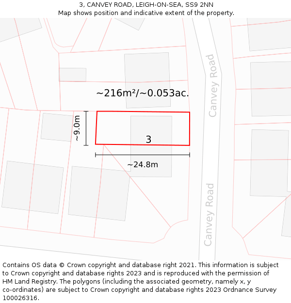 3, CANVEY ROAD, LEIGH-ON-SEA, SS9 2NN: Plot and title map