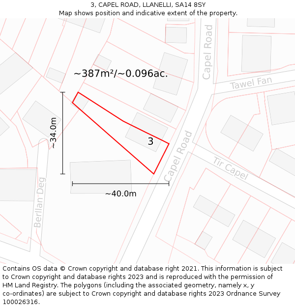 3, CAPEL ROAD, LLANELLI, SA14 8SY: Plot and title map