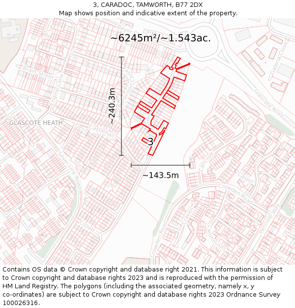 3, CARADOC, TAMWORTH, B77 2DX: Plot and title map