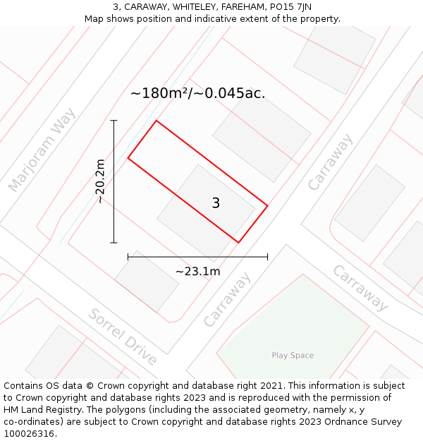 3, CARAWAY, WHITELEY, FAREHAM, PO15 7JN: Plot and title map