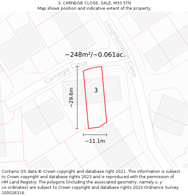 3, CARNEGIE CLOSE, SALE, M33 5TN: Plot and title map