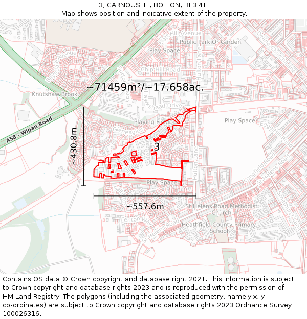 3, CARNOUSTIE, BOLTON, BL3 4TF: Plot and title map