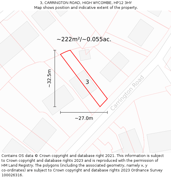 3, CARRINGTON ROAD, HIGH WYCOMBE, HP12 3HY: Plot and title map