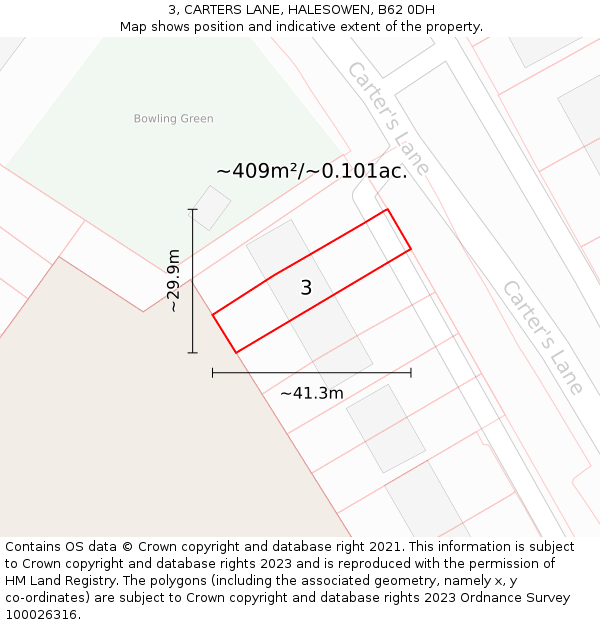 3, CARTERS LANE, HALESOWEN, B62 0DH: Plot and title map